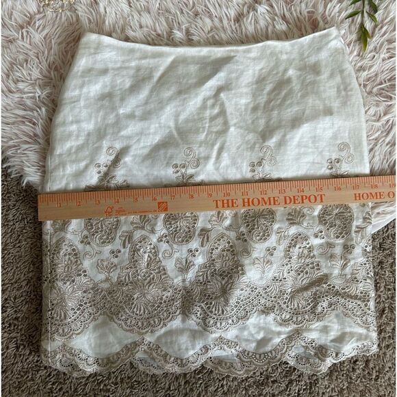 Ann Taylor Petite Linen Cream Tan Metallic Floral Embroidered Eyelet Skirt sz 4 - Picture 9 of 9